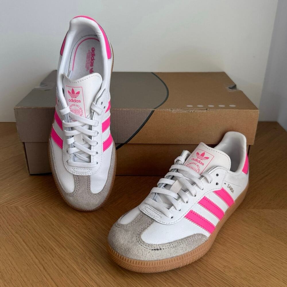 Adidas Samba White/ Lucid Pink Kids Sneakers- SZ 3 Y